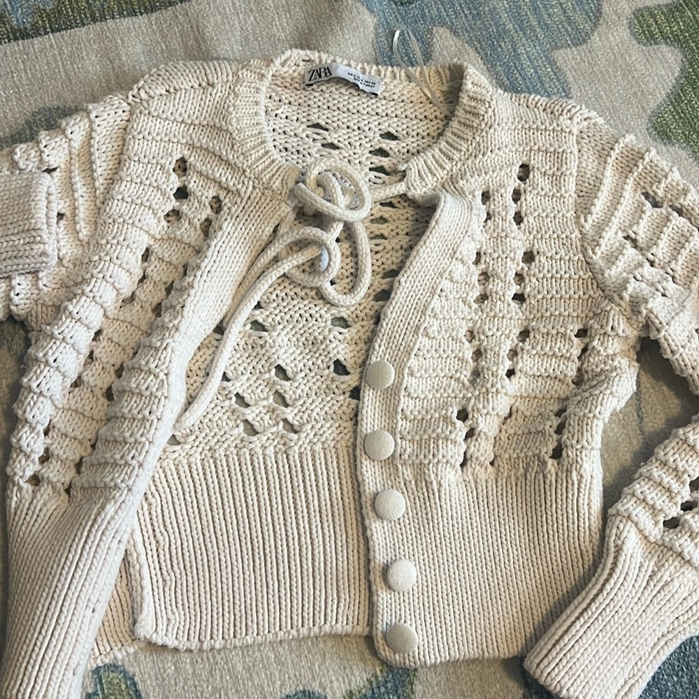 Zara Open Knit Tie Front Cardigan